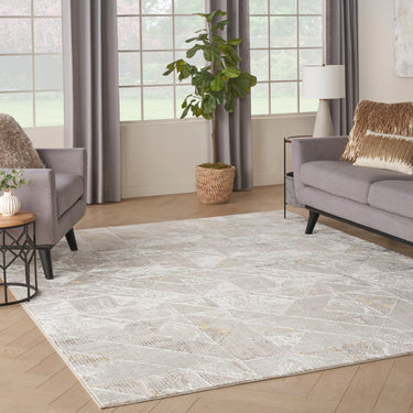Glitz GLZ04 Framed Silky Ivory Multi By Abstract Geometric Textured Rug