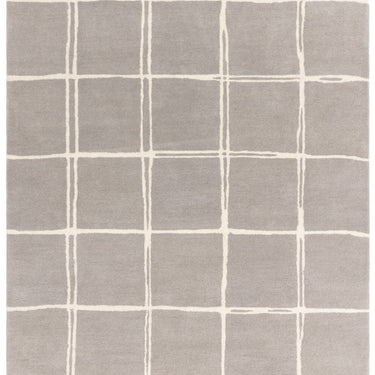 Asiatic London Albany Grid Checkered Lines Silver Grey Wool Traditional Geometric Checked Rug