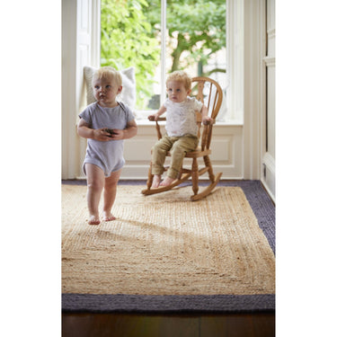 Origins Jute Bordered Design Circle, Hallway Runner Rug in Grey