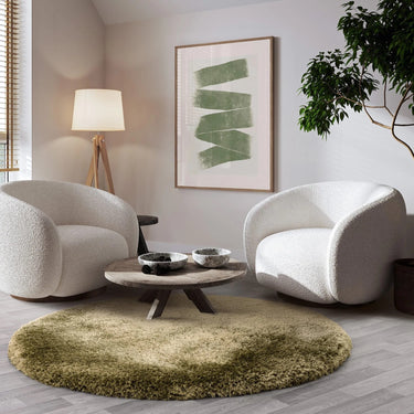 Plush Plain Shaggy High Pile Thick Silky Fluffy Soft Hand Woven Sage Green Rug - Circle 150x150 cm (5'x5')