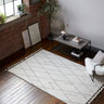 Nepal Cream Black Linear Bohomian Berber Hand Woven Wool Fringed Rug - Medium 120x170 cm (4'x5'6")