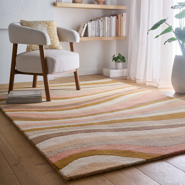 Acasta Wave Abstract Wool Rug in Blush Pink, Cream & Beige Rug - Medium 120x170 cm (4'x5'6")