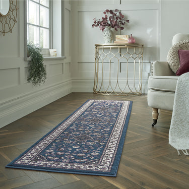 Traditional Sherborne Classic Bordered Rug Hallway Runner in Blue