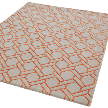 Asiatic London Nexus FL01 Fine Lines Trellis Silver Orange Hand-Carved Wool Viscose Geometric Rug 120x170 cm
