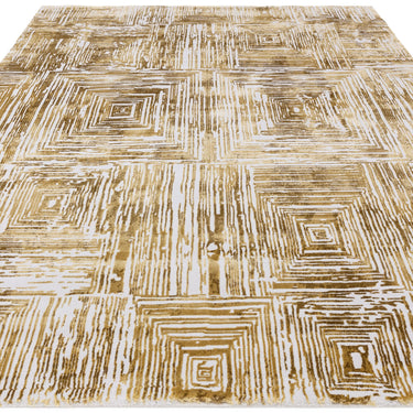 Asiatic London Kuza Portrait New Linear Pattern Gold Yellow Polypropylene Abstract Textured Distressed Rug
