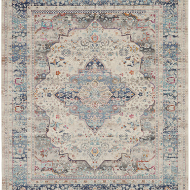 Nourison Kashan VKA07 Medallion Bordered Classic Ivory Blue Polypropylene Persian Traditional Rug 269x349 cm