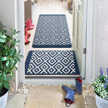 My Stain Resistant Cosy Navy Washable Non-Slip Polypropylene Geometric Doormat - 67x100 cm (2'3"x3'3")