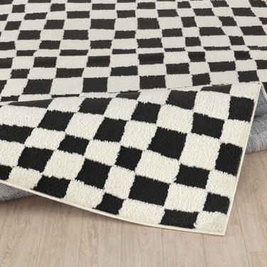 Freud Modern High Pile Checkered Skandi Black & Ivory Rug