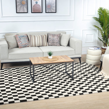 Freud Modern High Pile Checkered Black Rug
