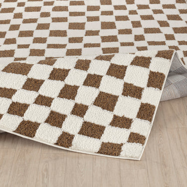 Freud Modern High Pile Checkered Brown Rug
