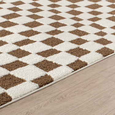 Freud Modern High Pile Checkered Brown Rug