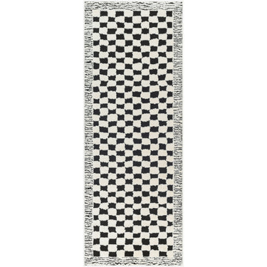 Freud Modern High Pile Checkered Runner Skandi Black & Ivory Rug - Runner 80x220 cm (2'7'' x 7'3'')