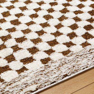 Freud Modern High Pile Checkered Runner Skandi Brown & Ivory Rug