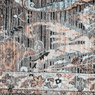Alia 697G5 Short Pile Grey Polypropylene Traditional Floral Bordered Rug