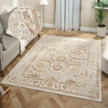 Alia Parisa Cream Traditional Vintage Floral Bordered Rug - X-Large 200x290 cm (6'7"x9'6")