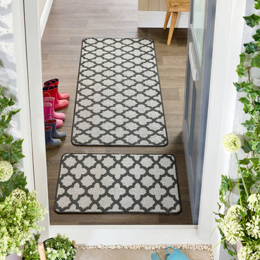My Stain Resistant Tile Charcoal Washable Non-Slip Polypropylene Moroccan Doormat - Runner 67x150 cm (2'3"x5')