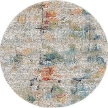 Nourison Ankara Global Modern Abstract Silky Round Rug in Ivory Multi