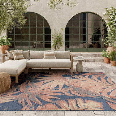 Nourison Aloha ALH43 Blue Rose Indoor Outdoor Polypropylene Floral Textured Rug