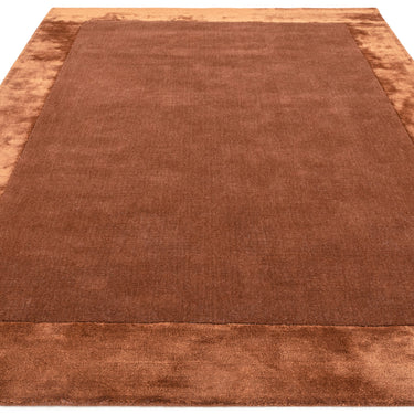 Ascot Modern Plain Hand Woven Wool Viscose Bordered Rust Brown Rug