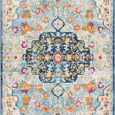 Floransa Vintage Traditional Boho Oriental Blue, LightBlue & Navy Rug - Large Plus 160x215 cm (5'3'' x 7'1'')