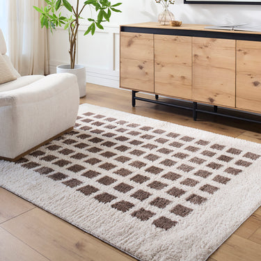 Fossay Washable Shaggy Modern Brown & Ivory Rug - Design FSG2318