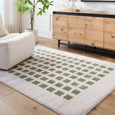 Fossay Washable Shaggy Modern Green, Ivory & Grass Green Rug - Design FSG2320