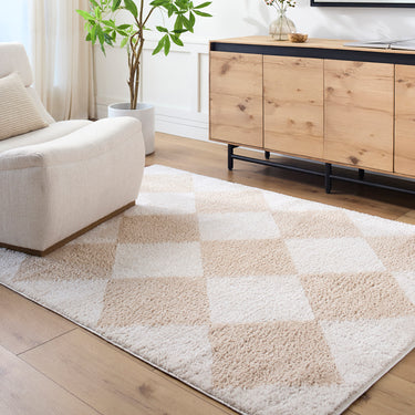 Fossay Washable Diamond Shaggy Beige Rug