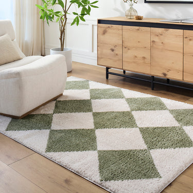 Fossay Washable Diamond Shaggy Green Rug