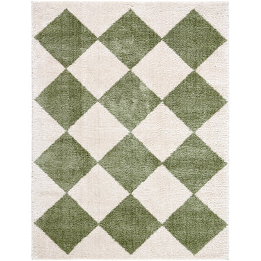 Fossay Washable Diamond Shaggy Green Rug
