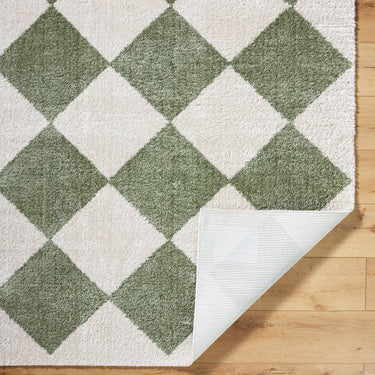 Fossay Washable Diamond Shaggy Green Rug