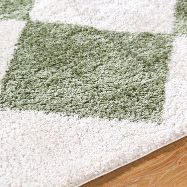 Fossay Washable Diamond Shaggy Green Rug