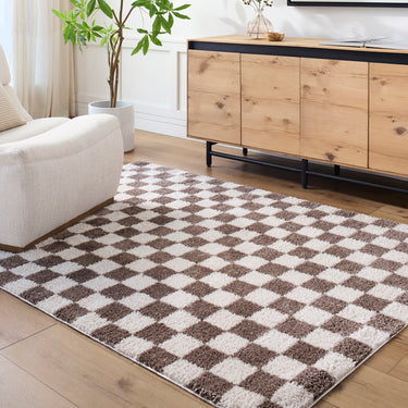 Fossay Washable Checkered Shaggy Brown Rug
