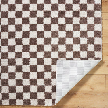 Fossay Washable Checkered Shaggy Brown Rug