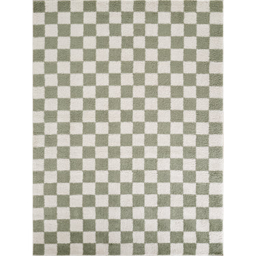 Fossay Washable Checkered Shaggy Green Rug