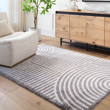 Fossay Washable Shaggy Modern Black, Ivory & Charcoal Rug - Design FSG2334