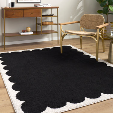 Fossay Washable Shaggy Black & Cream Rug