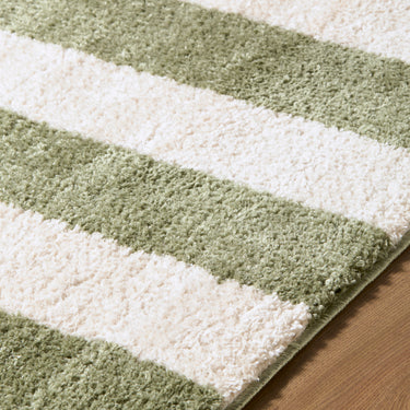 Fossay Washable Striped Shaggy Green Rug