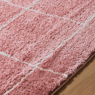 Fossay Washable Shaggy Pink, Rose & Ivory Rug - Design FSG2351