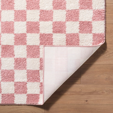 Fossay Washable Checkered Shaggy Pink Rug