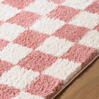 Fossay Washable Checkered Shaggy Pink Rug