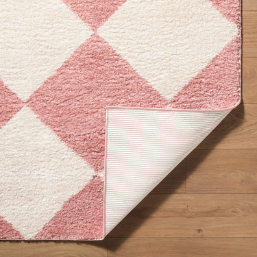 Fossay Washable Checkered Shaggy Pink Rug