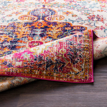 Harput Vintage Traditional Boho Oriental Pink, ight Beige & Mustard Rug