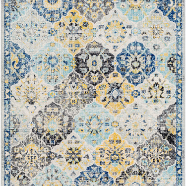 Harput Vintage Traditional Boho Oriental Blue, Navy & Mustard Rug - Medium 120x170 cm (3'11'' x 5'7'')