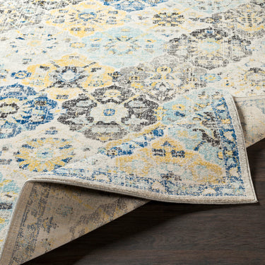 Harput Vintage Traditional Boho Oriental Blue, Navy & Mustard Rug