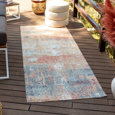 Huntington Beach Modern Runner Outdoor Orange, Denim & Rust Rug