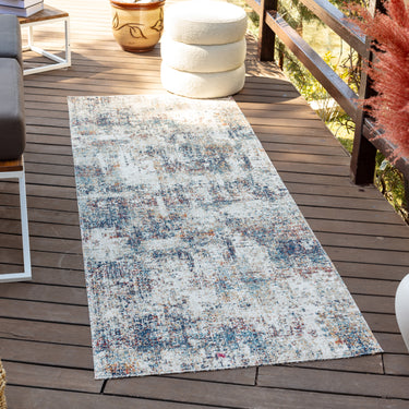 Huntington Beach Modern Runner Outdoor Cream, Dark Blue & Oatmeal Rug