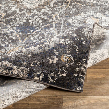 Indigo Vintage Traditional Floral Boho Black Rug