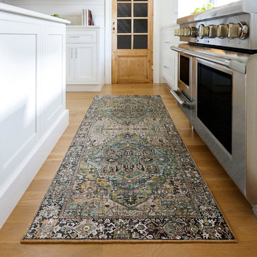 Iris Traditional Traditional Boho Runner Green