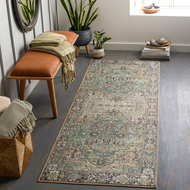 Iris Traditional Traditional Boho Runner Green
