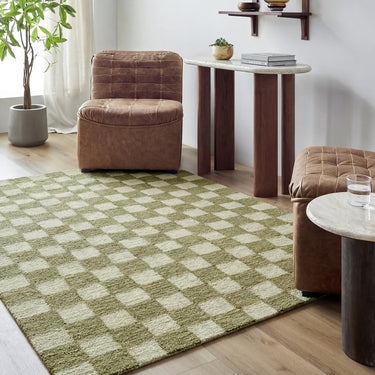 Klopp Modern Wool Checkered Green Rug